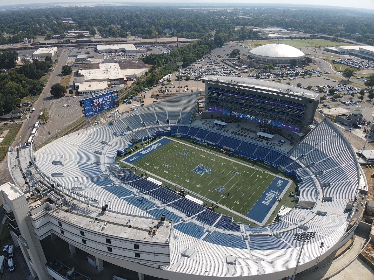 Aerial view of the renovated Simmons Bank Liberty Stadium before the Memphis home opener